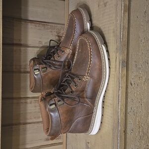 Eddie Bauer Mens Lace Up Leather Boots Size 8 Medium Stahl Peak Brown